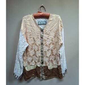 Nothing Matches Womens Mixed Media  Lagenlook Patchwork Sweater Size 1 Brwon